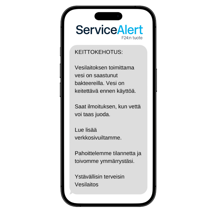 ServiceAlertin viesti näytetään matkapuhelimessa